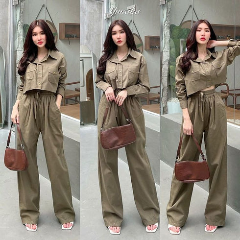 Long Sleeve Button Shirt with Trouser